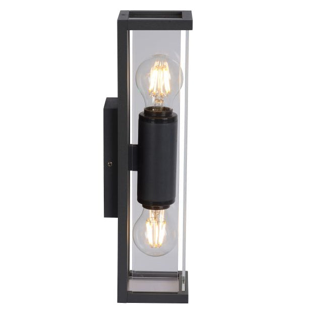 Apliqué metal vidrio grafito exterior IP 54 9x36 cm 2 luces E27 - LUAP0087