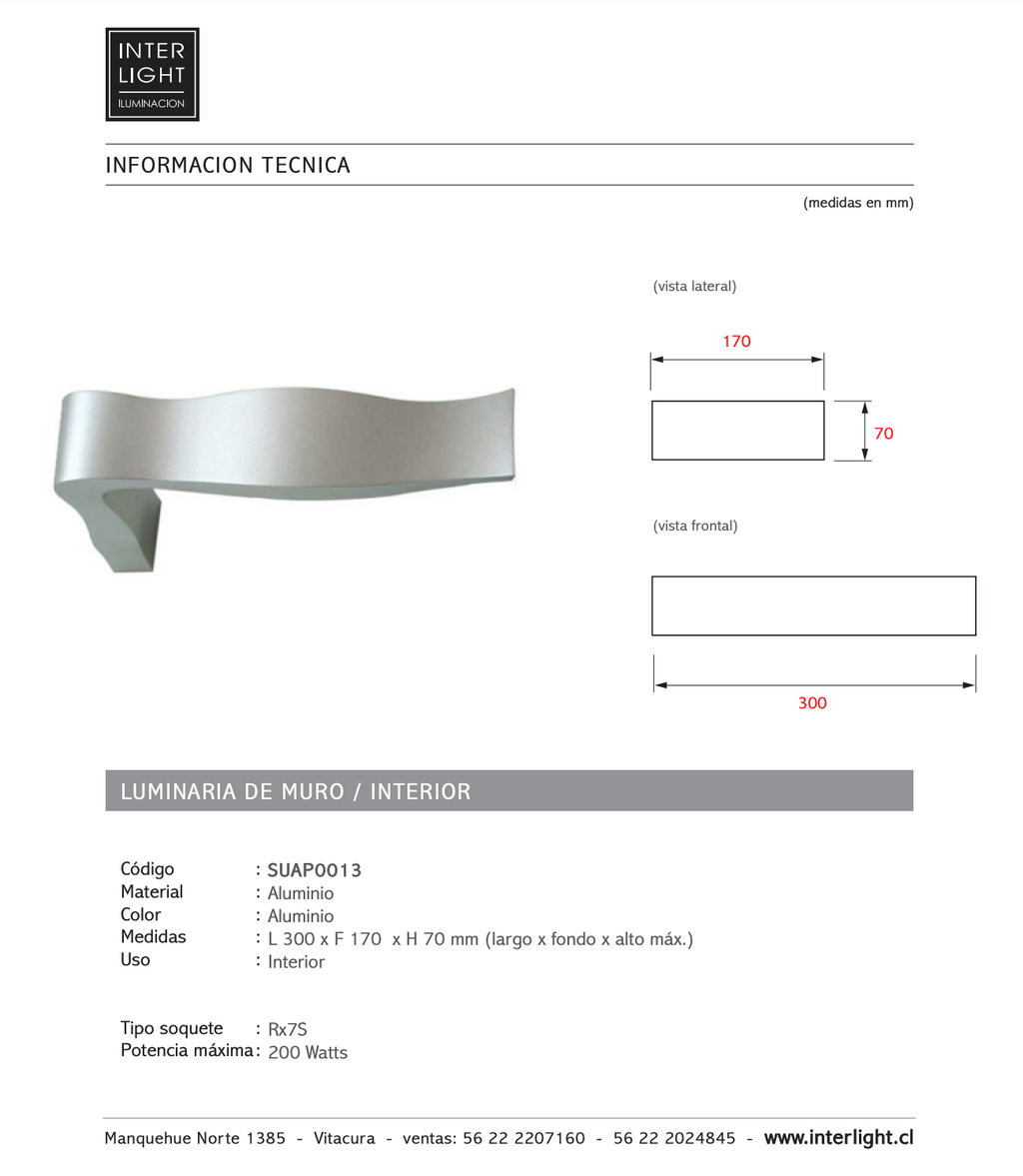 Apliqué aluminio 30 cm Rx7S 200W - SUAP0013