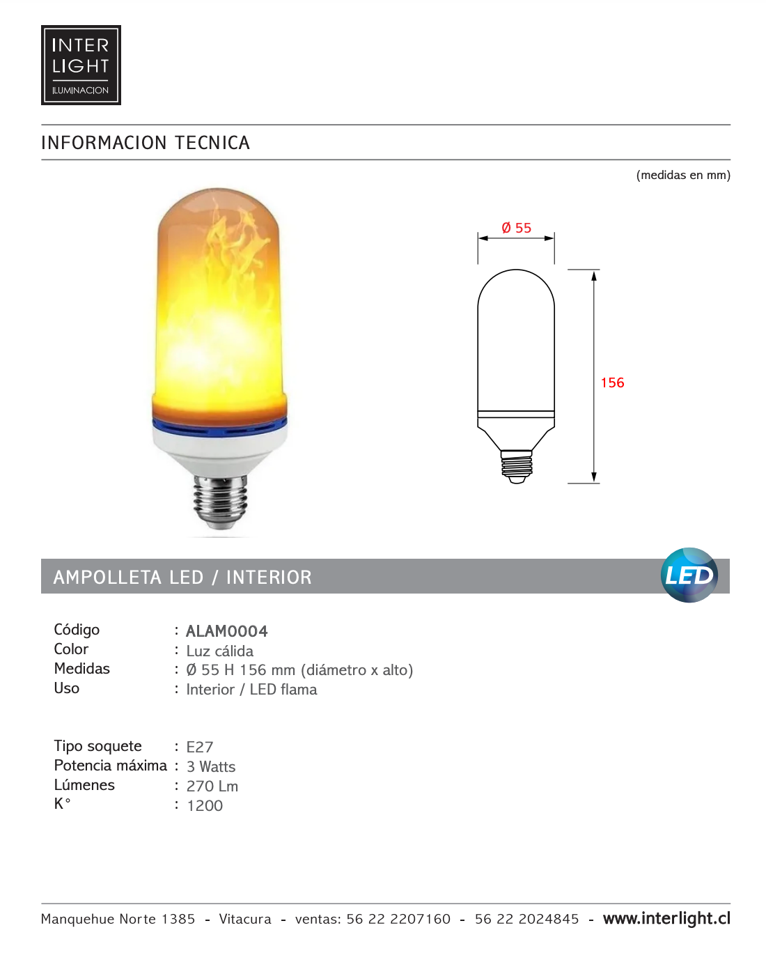 Ampolleta Flama LED E27 - ALAM0004